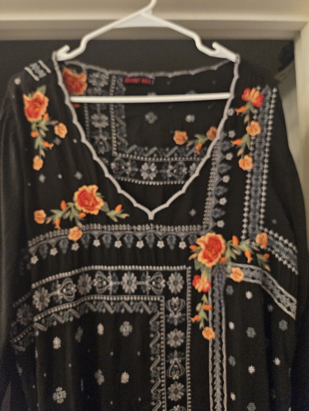 Johnny Was Black Tunic with Orange & Yellow Floral Embroidery - Picture 8 of 9